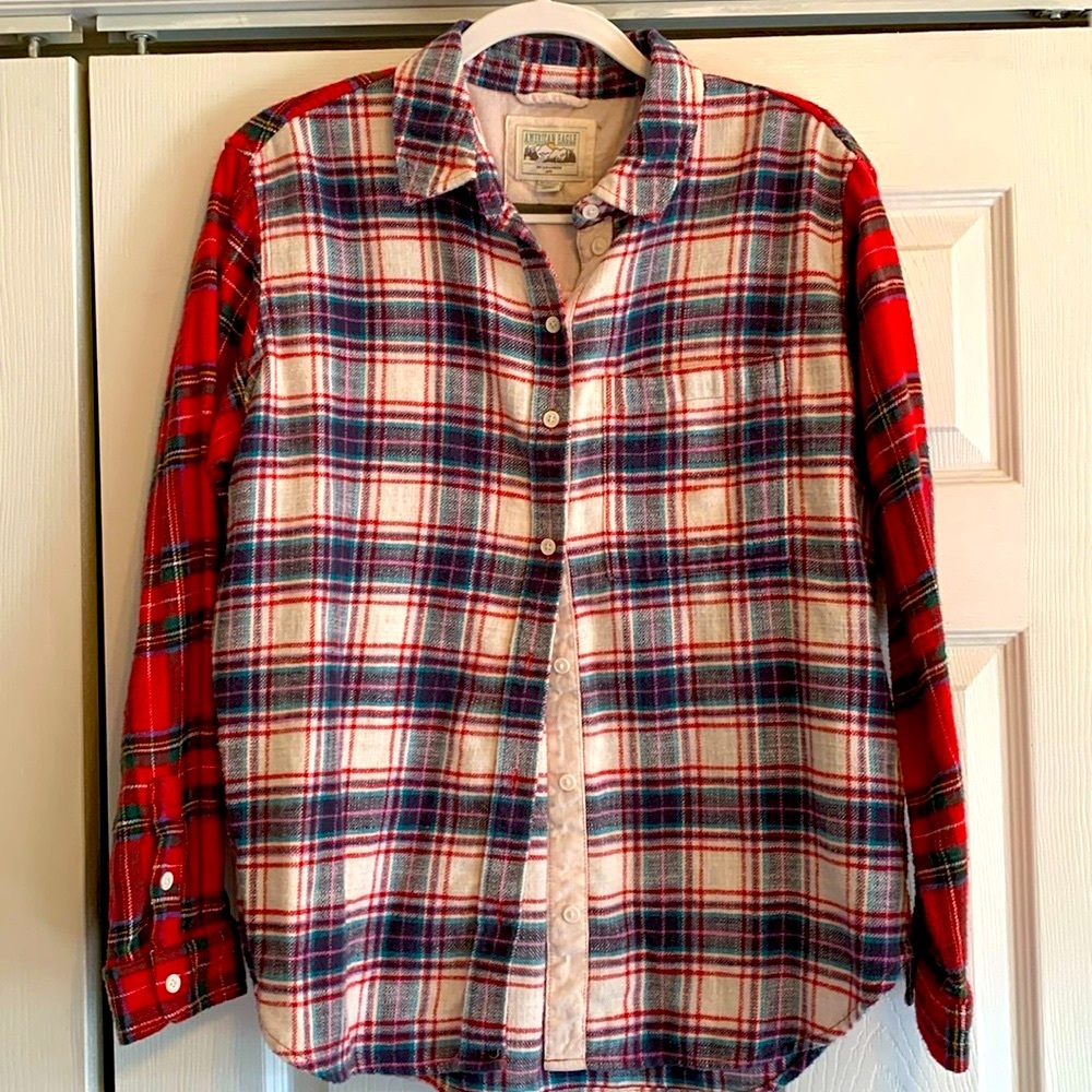 American Eagle, flannel button down shirt, oversized, size X small, EUC